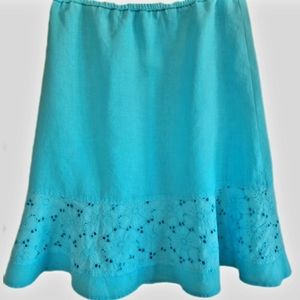 Beautiful Turquoise Cotton Summer Skirt with Eyelet Lace Insert New Size Large